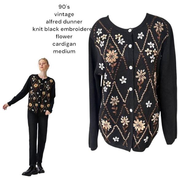 Alfred Dunner Sweaters - Alfred dunner 90's vintage chunky oversized flower embroidered cardigan M